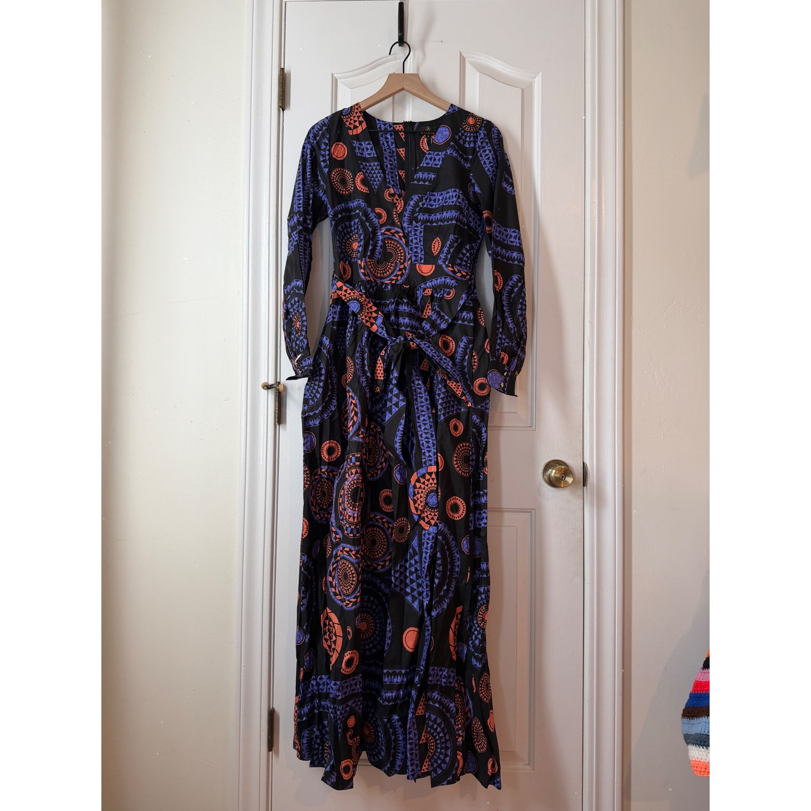 Nwt D'iyanu | Ronke African Print Maxi Dress Small Black Purple Orange Geometric — image 2 of 6